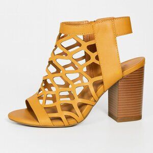 Bamboo Women’s Block Heel Cutout Sandal 7 Yellow Lattice Design - AC078